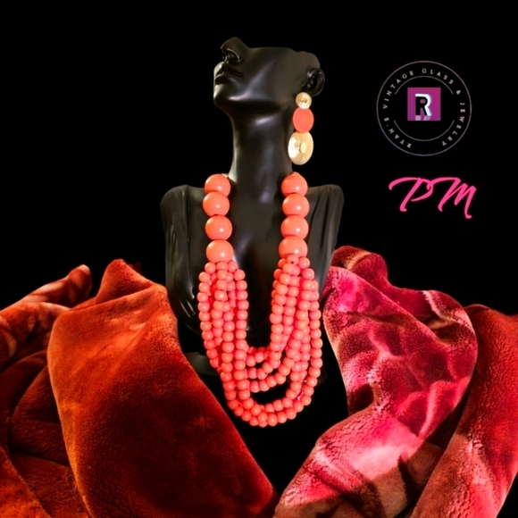 Unbranded Jewelry - Vintage Tangerine Beaded Necklace & Earring Set - Discounted Shipping